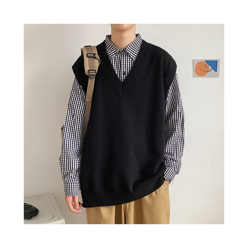 Style Sweater Vest Men's Casual Solid Loose Pullover Knitting Vest Men's Sleeveless V-neck Sweater Top-image-OPC-PBR5P85-NEW