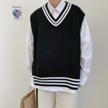 Men Sweater Vests Striped Sleeveless V-neck Knitted Shrug Ins Preppy Style Ulzzang Leisure Loose Male Clothing Harajuku