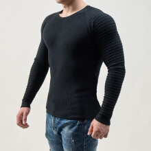 Autumn and Winter Sports Warm Fitness Comfortable Striped Sleeves Round Neckline Sweater