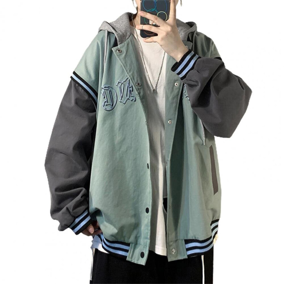 Baseball Coat Hooded Patchwork Single-breasted Striped Loose Warm Long Sleeves Mid Length Men Coat Streetwear Autumn Coat-image-OPC-PBR5QNJ-NEW