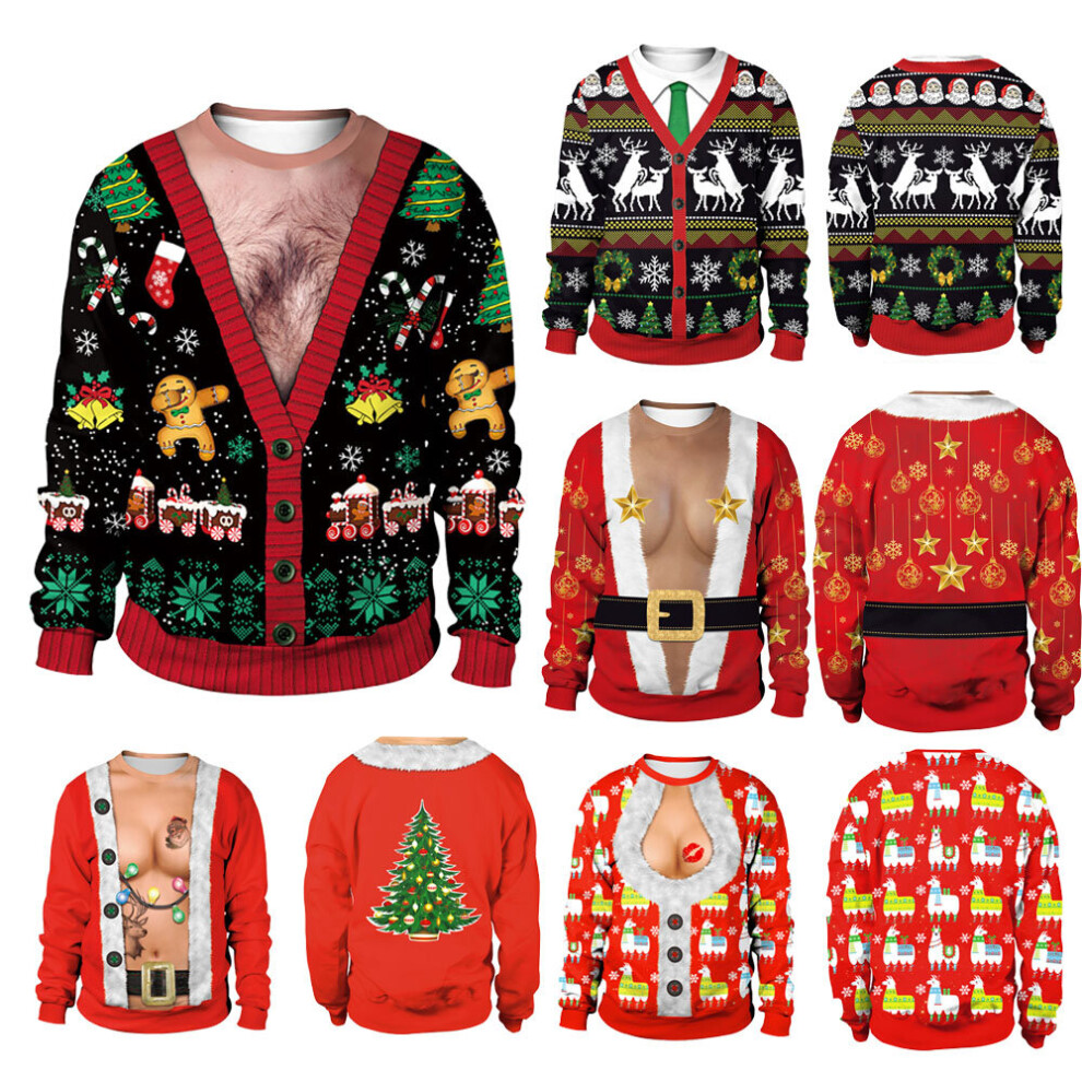 Men Women Funny Novelty Ugly Christmas Sweater 3D Ugly Chest Hair Couples Autumn Carnival Holiday Dress Party Xmas Jumpers Tops