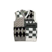 Japanese V-neck Vest Sweater Men's Autumn Winter Splicing Loose Couple Sweater Sleeveless Vest Gray