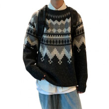 Students Sweater Long Sleeve Retro Windproof Knitting Sweater Ins Style Teens Sweater for Office