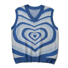 Vintage Knitted Sweater Vest Mens Harajuku Contrast Heart Tops Hip Hop Casual Loose Sleeveless Pullover Unisex Streetwear