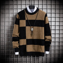 Buy Men's Style for Autumn and Winter Chenille Plaid Matching Sweater Youth Pullover Round Neck Sweater Boy