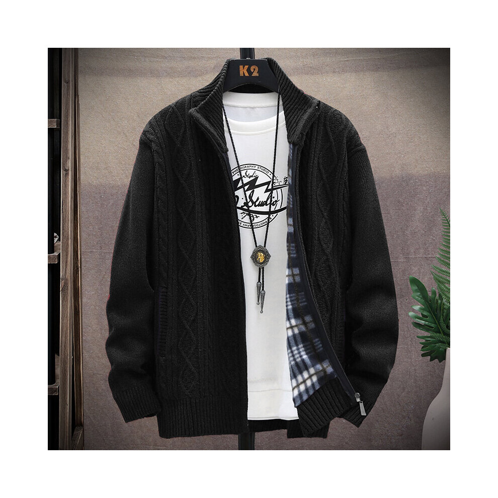 Autumn Men's Stand-up Collar Casual Sweater Long-sleeved Knitted Cardigan Zipper Solid Warm All-match Jacket-image-OPC-PBR5V77-NEW