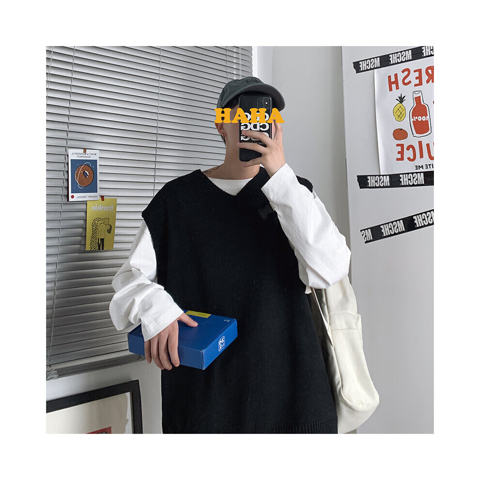 autumn Hong Kong sweater sweater couple loose, comfortable and warm wearing V-neck sleeveless vest-image-OPC-PBR5TWK-NEW