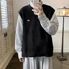Japanese Vintage All-match Round Neck Sweater Vest Men Solid Loose Harajuku Sleeveless Vests Knitted Sweater