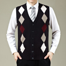 Men's Spring and Autumn Casual V- Neck Diamond Plaid Sleeveless Wool Vest Cardigan