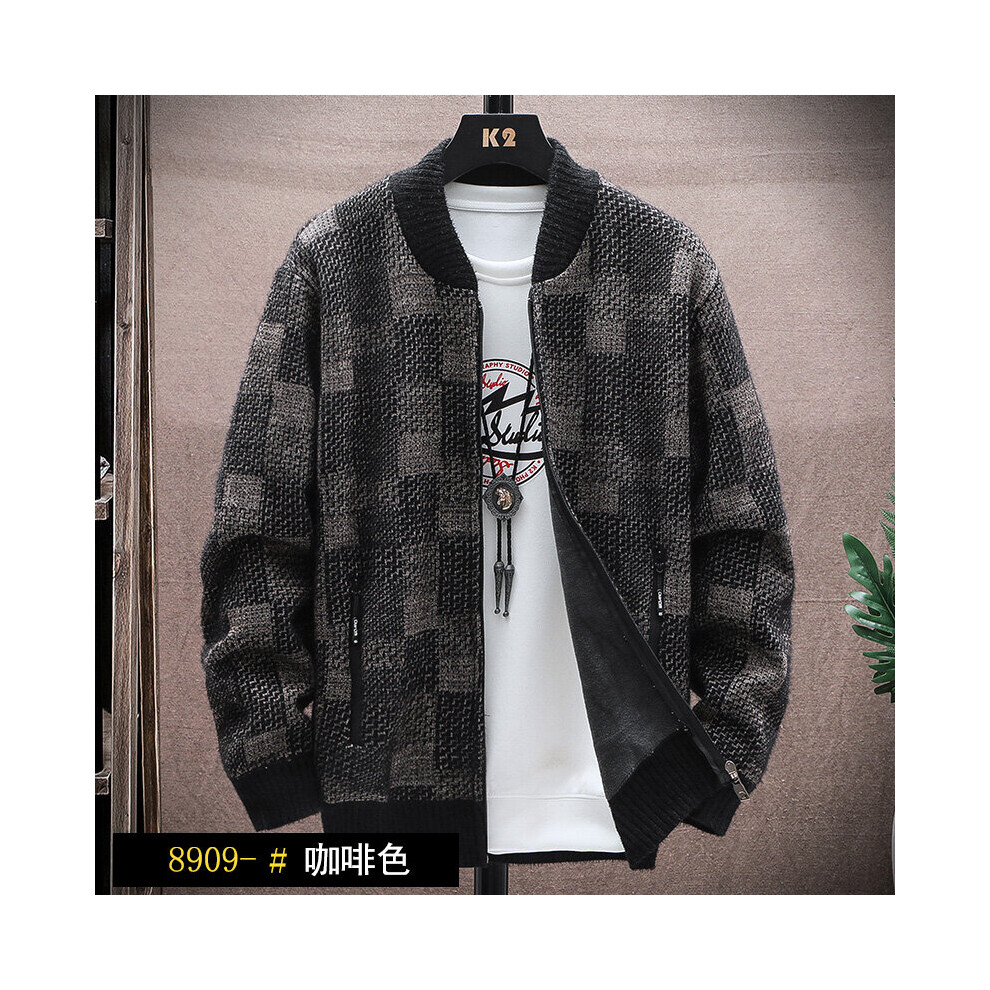 Autumn and Winter Men's Plush Warm Coat Mens Plaid Zipper Cardigan Men Loose Casual Knitting Sweater-image-OPC-PBR5VWR-NEW