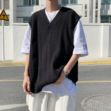 Men's Spring Style Loose Twist Solid V-Neck Sleeveless Sweater Vest All-match Casual Tops Teens