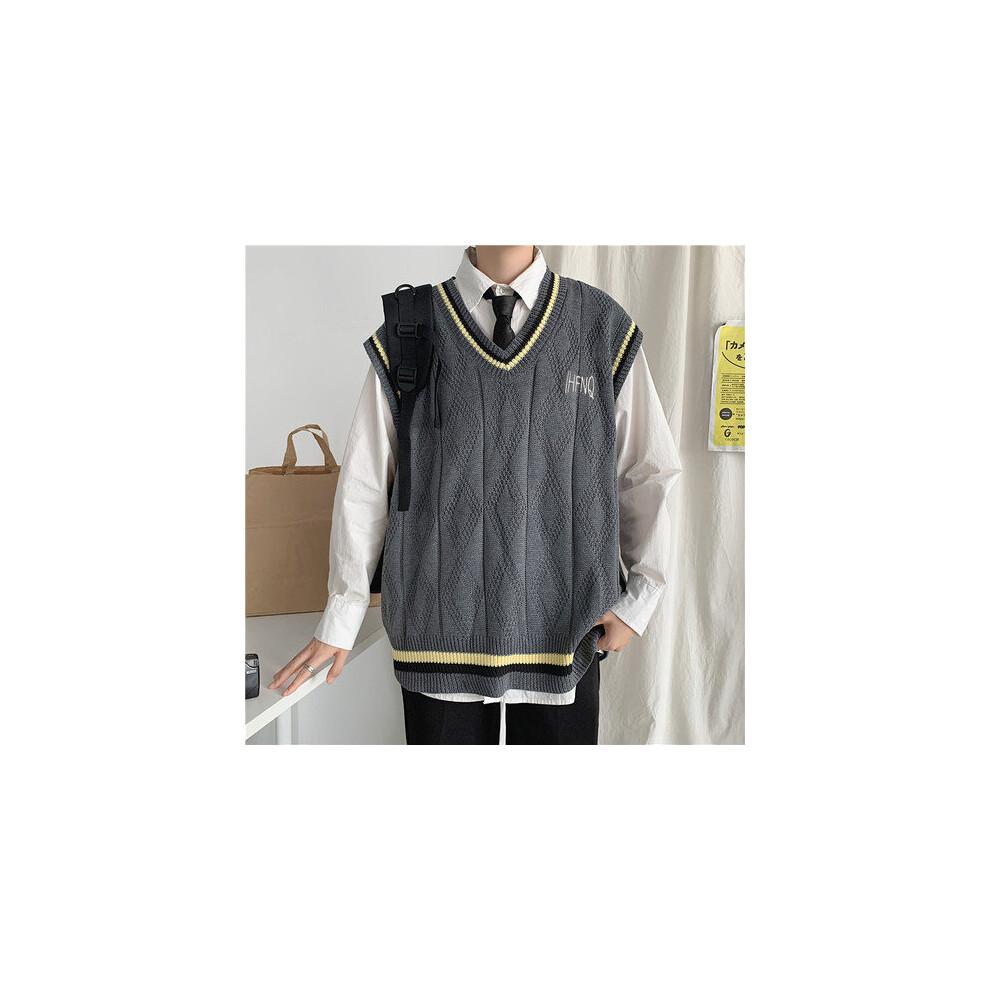 Men Sweater Vest V-Neck Print Letter Embroidery Males Leisure Loose Student Style Street Outwear Couple-image-OPC-PBR5WMM-NEW