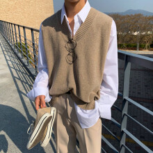 Men Spring Autumn Pullover Knitted Vest Men's V-Neck Loose Sleeveless Tops Male Solid Sweater Vests M36
