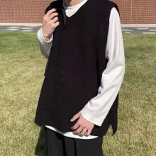 Style Solid Knitting Pullovers Top Men's Autumn Loose V-neck Sleeveless Vests Male W422