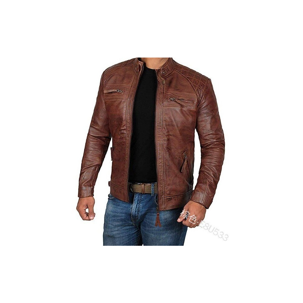 Men's Stand Collar Motorcycle Leather Clothing Youth Multi-Pocket Pu Leather Clothing Multicoloured 885658512996