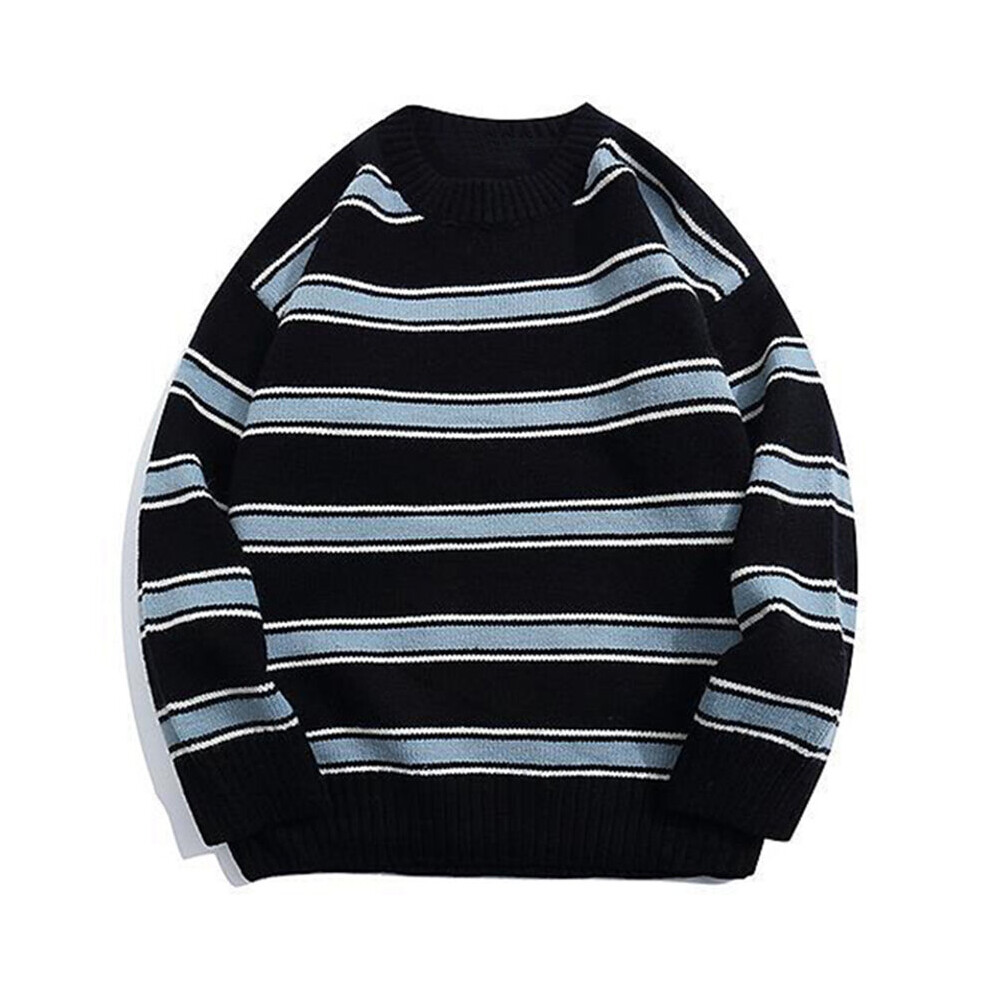 Striped Harajuku Oversized Sweater Autumn Japanese Style Round Neck Spliced Loose Couples Hip Hop Knitted Sweater-image-OPC-PBR5XGB-NEW