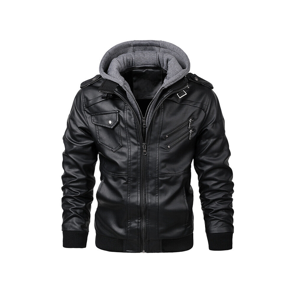 Men's Motorcycle Leather Jacket Hat Removable Male Causal Outwear Coats Streetwear Windbreaker Biker Pu Hooded Jackets Eu Size Multicoloured 885658518981