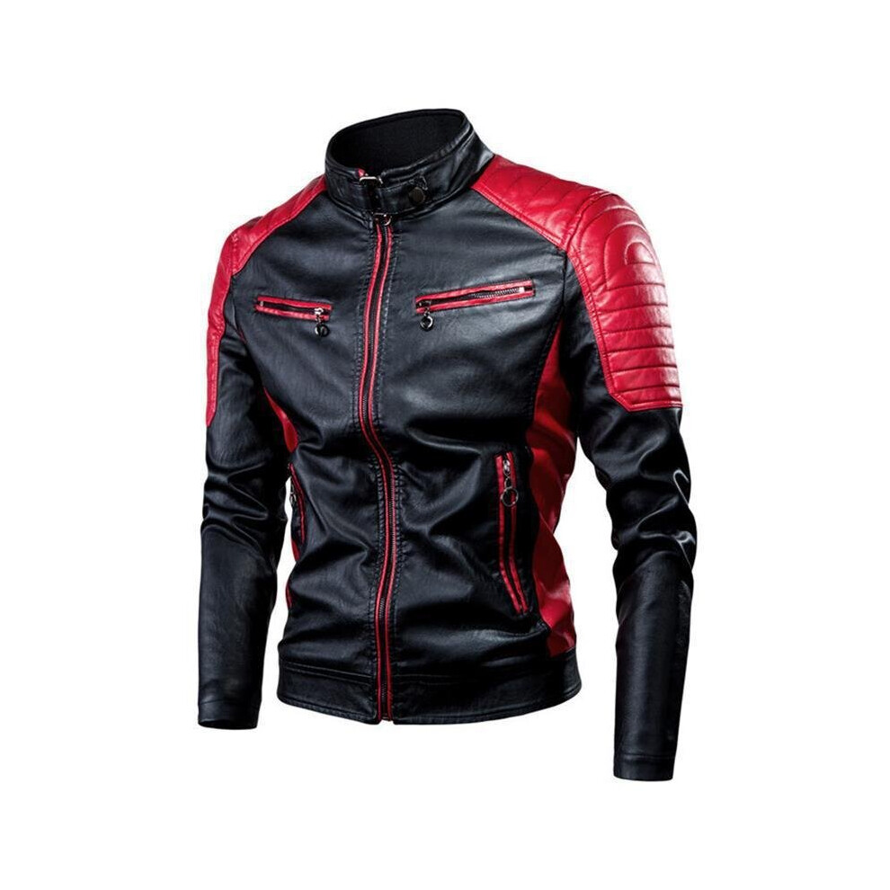 Men's Retro Pu Leather Stitching Motorcycle Leather Clothing Youth Stand Collar Casual Leather Clothing Multicoloured 885658520298