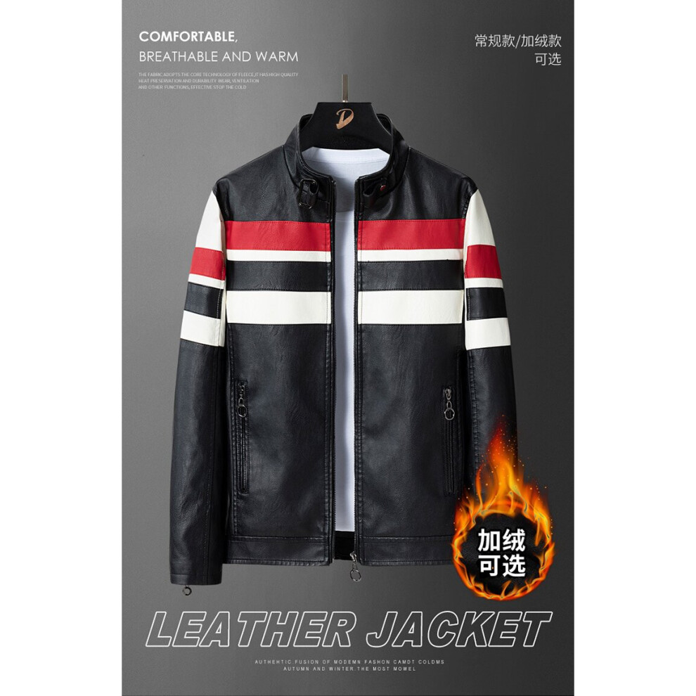 Men's Stand Collar Handsome Motorcycle Leather Clothing Youth Casual Colorblock Pu Leather Clothing Multicoloured 885658521394