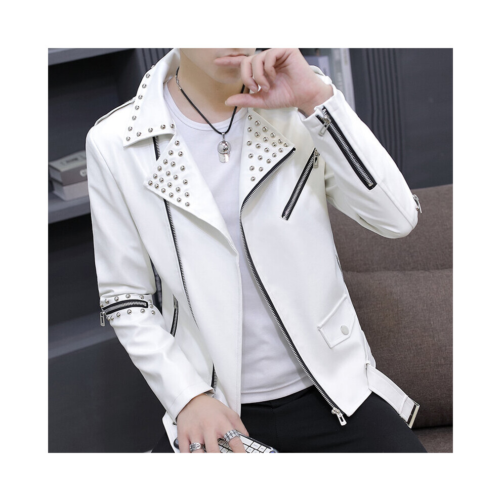 Ho Autumn Leather Cultivate One's Morality Men Rivet Tide Handsome Motorcycle Jacket Lapels Black 885658525644