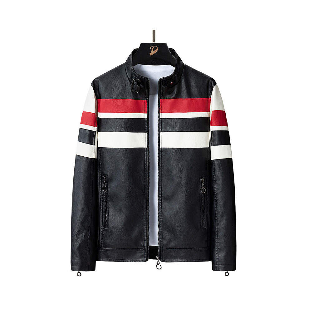 Men's Stitching Leather Jacket Youth Stand Collar Matching Motorcycle Leather Jacket Multicoloured 885658525309