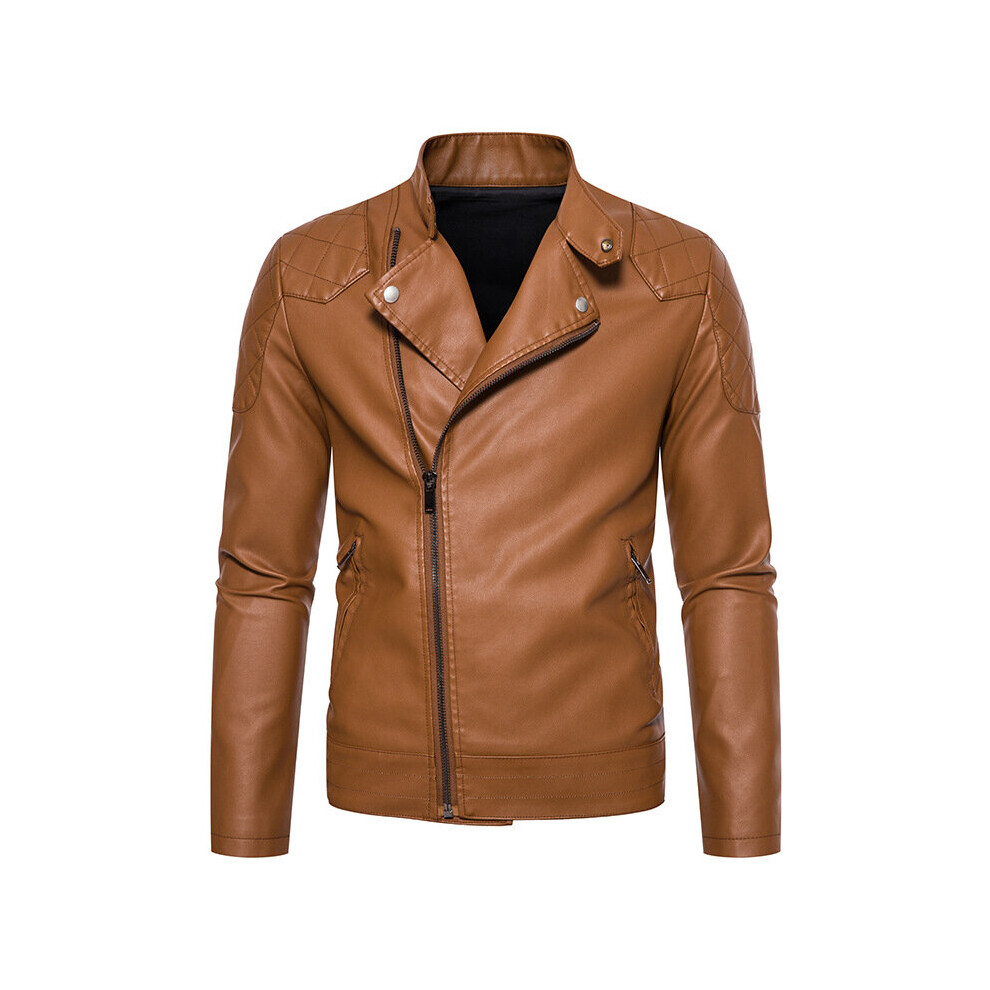 Men's PU Leather Jacket Loose Solid Motorcycle Lapel Oblique Zipper Leather Coat-image-OPC-PBR5XPQ-NEW