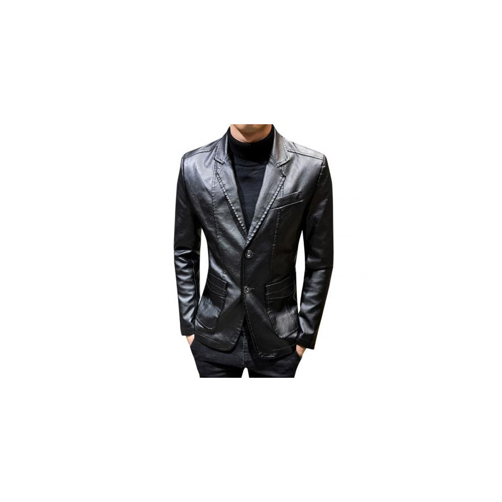 Autumn Winter Men Solid Faux Leather Suit Jacket Long Sleeve Lapel Blazer coat-image-OPC-PBR5Y68-NEW