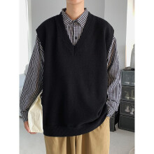 Japan Solid Canvas Vest Men Preppy Sleeveless V-neck Sweater Men Women Spring Oversize Youth Handsome Knit Tops