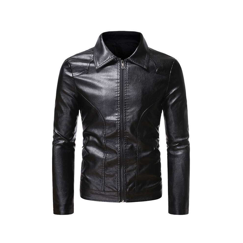 Men Lapel Slim Fit PU Coats Jaqueta De Couro Masculina Men Locomotive Leather Jacket Autumn Casual Motorcycle Leather Jacket-image-OPC-PBR5YDB-NEW