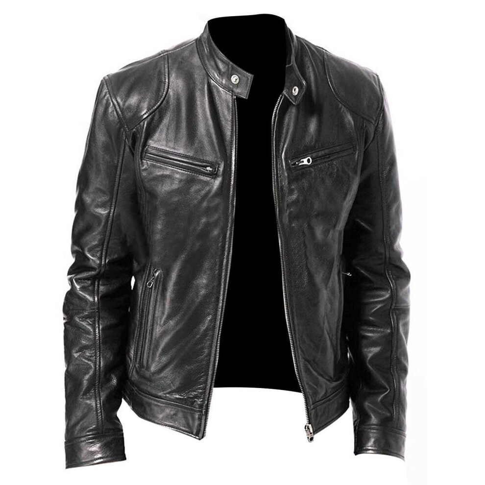 Mens Leather Jacket Slim Fit Stand Collar PU Jacket Male Anti-wind Motorcycle Lapel Diagonal Zipper Jackets Men S-5XL-image-OPC-PBR5YFY-NEW
