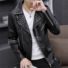 autumn leather cultivate one's morality men rivet tide handsome motorcycle jacket lapels