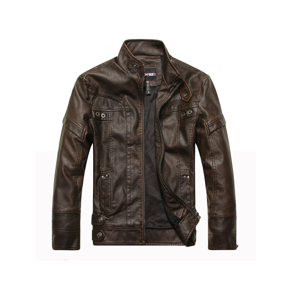 Wepbel Leather Jacket Autumn and Winter Elderly PU Leather Jacket Stand Collar Fleece-Lined Thickened Motorcycle Coats-image-OPC-PBR5YGJ-NEW