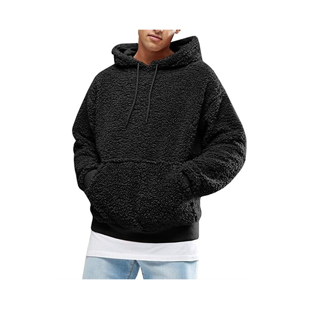 Men Boys Winter Thicken Plush Long Sleeve Sweatshirt Pullover Drawstring Hoodie Tops with Pocket Fluffy Kangaroo Outwear S-3XL-image-OPC-PBR5YJM-NEW