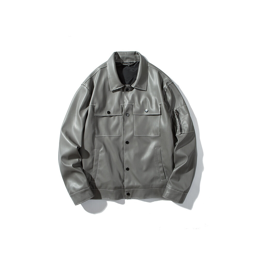 Leather Jacket Men Motorcycle Pu Leather Jacket Coats Loose Turn Down Collar Biker Zipper Pockets Leather Coats Multicoloured 885658533007