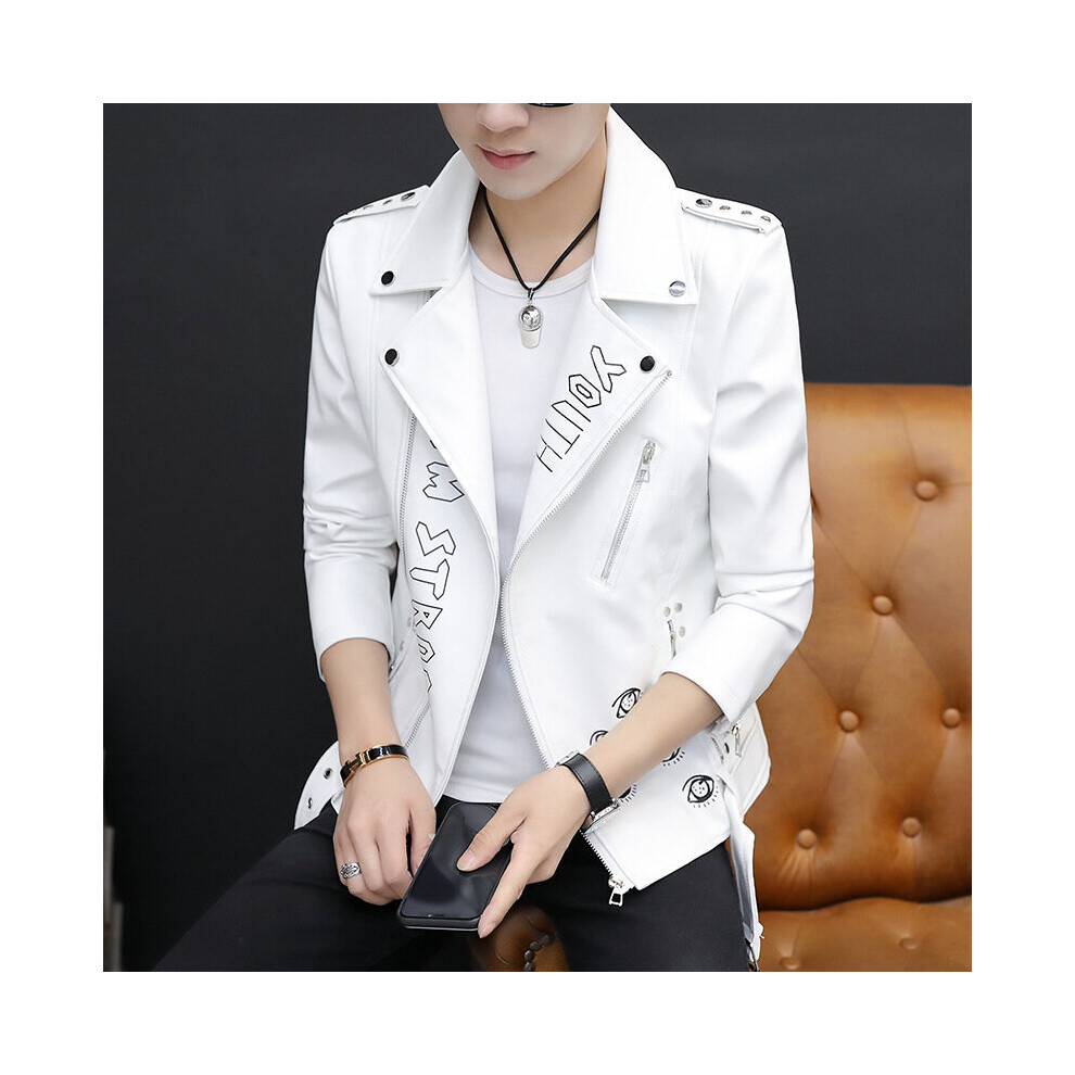 Men's Printed Personalized Lapel Rivet Leather Jacket Youth Handsome Motorcycle Oblique Zipper Pu Leather Jacket Multicoloured 885658532291