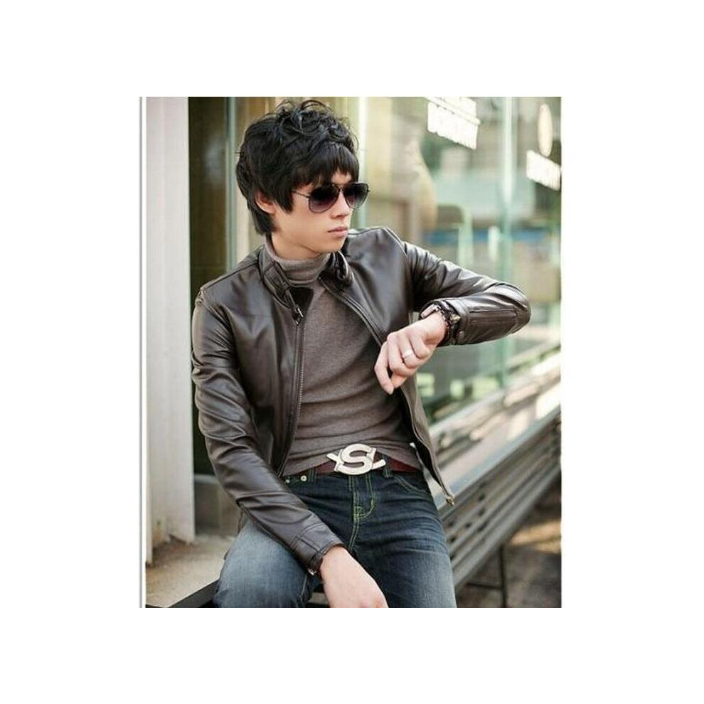 Slim pu clearance leather casual jacket