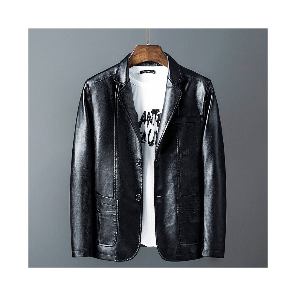 Spring Autumn Men's Casual Motorcycle Leather Coat / Male Slim Fit Solid Colour Single Breasted Pu Suit Jacket-image-OPC-PBR5YKP-NEW