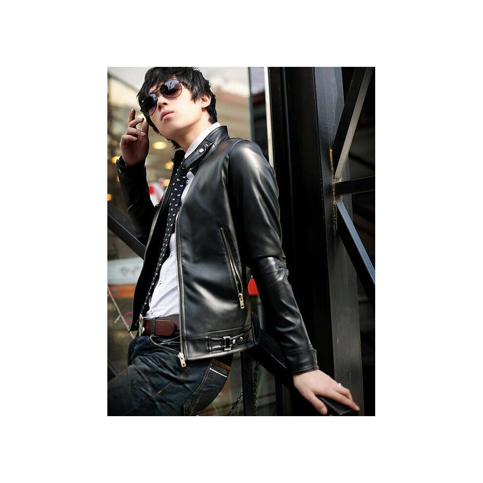 Slim pu leather deals casual jacket