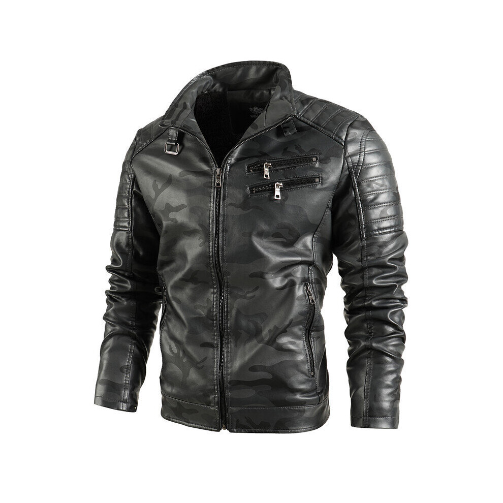 Men's Stand Collar Leather Jacket Youth Motorcycle Pu Leather Jacket Multicoloured 885658533557
