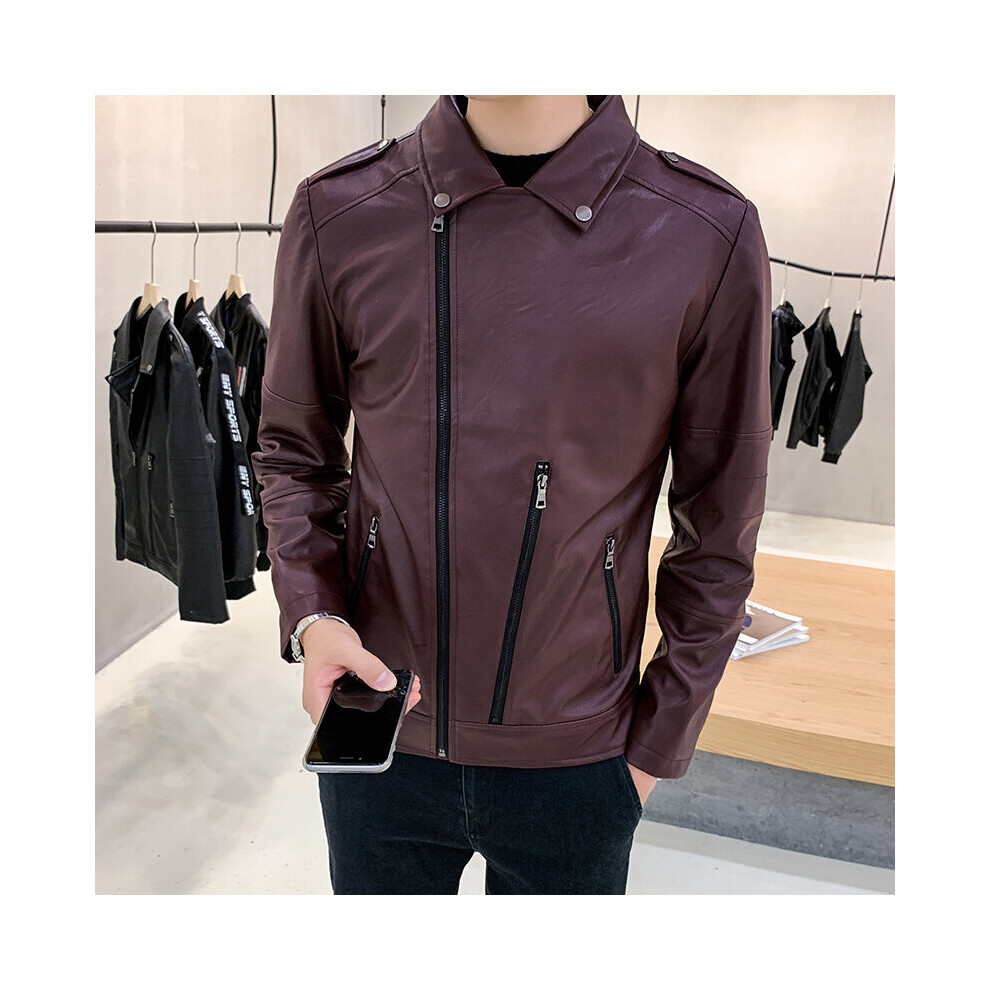 Men's Multicoloured Slim Fit Chaqueta Cuero Hombre Motorcycle Jacket Chaqueta Hombre Leather Jacket Wine Red