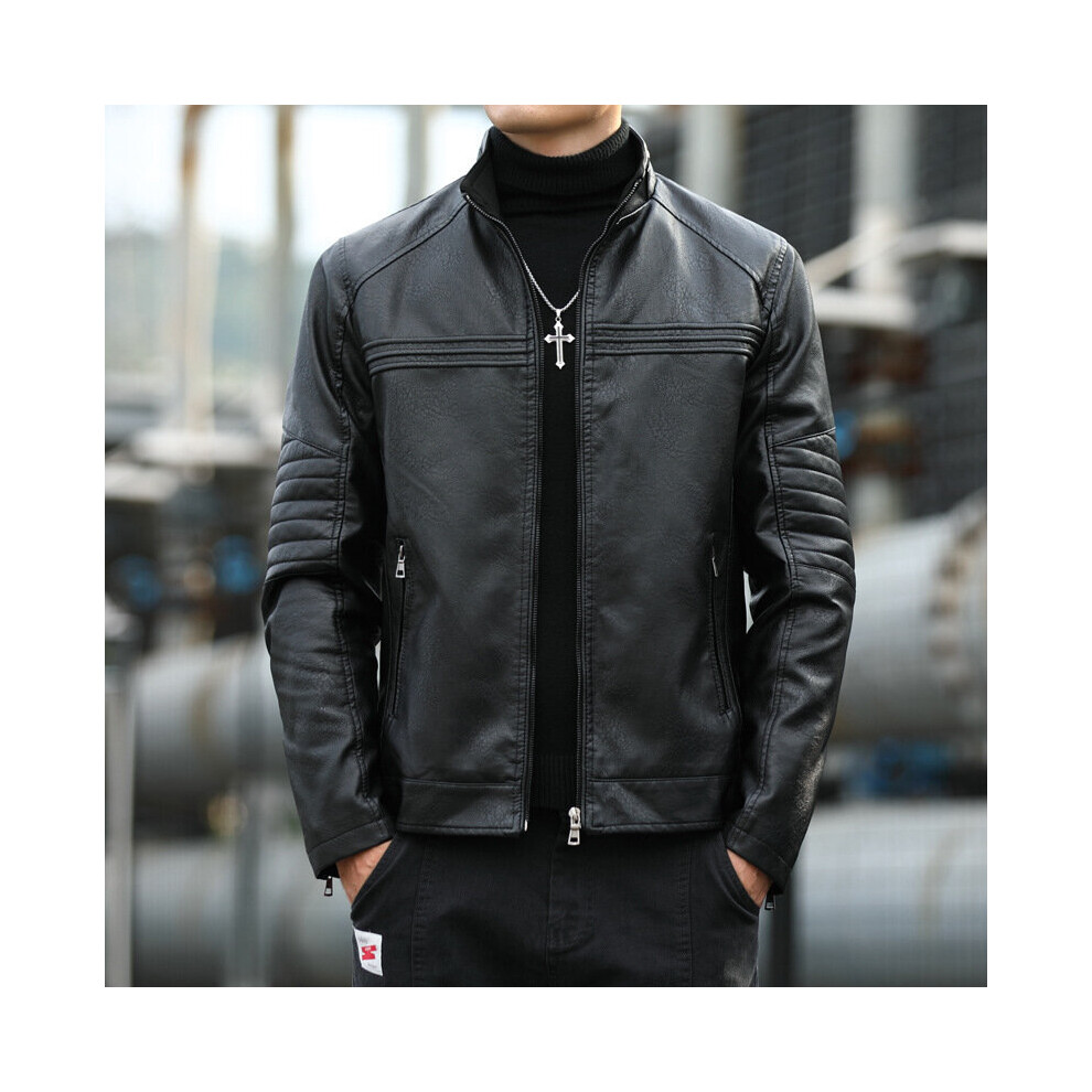 Fall Winter Men Motorcycle Leather Clothing With Stand Collar Youth Slim Fit Handsome Casual Pu Leather Jacket Multicoloured 885658534738