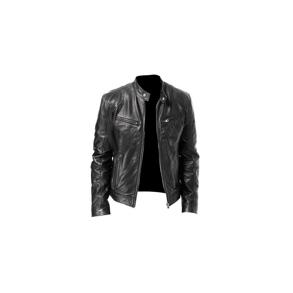 Motorcycle Jacket Mens Slim Fit Short-Coat Collar Pu Jackets Winter Autumn Zipper Stand Windproof Leather Coat Multicoloured 885658534622