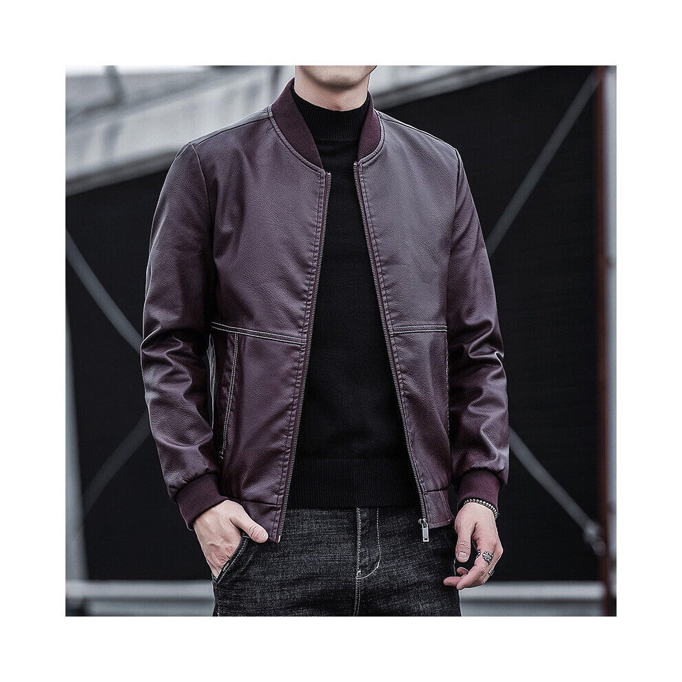 Men's Autumn Pu Leather Jacket Youth Stand Collar Stitching Motorcycle Leather Jacket Multicoloured 885658539733
