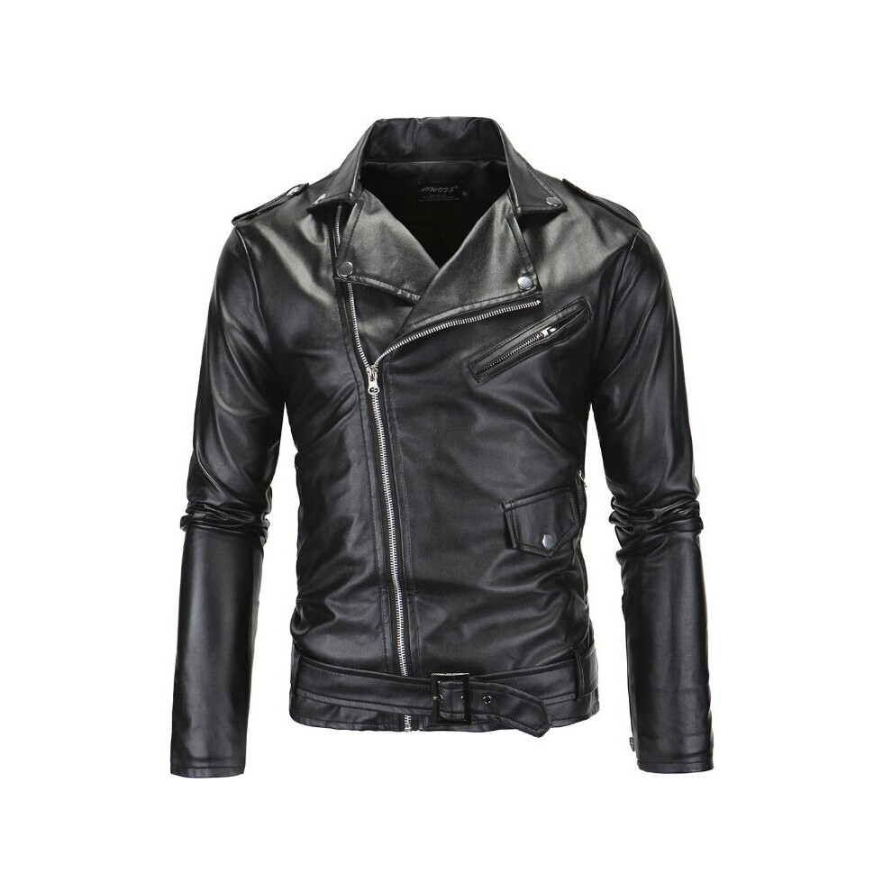 Spring Motorcycle Leather Jacket Men Slim Fit Oblique Zipper PU Jacket Autumn Men Leather Jackets Coats-image-OPC-PBR5ZSY-NEW