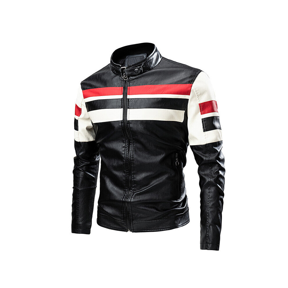 Men's Leather Newest Autumn And Winter Stitching Handsome Motorcycle Leather Jacket Plus Size Leather Fat Men's Clothing Multicoloured 885658551865