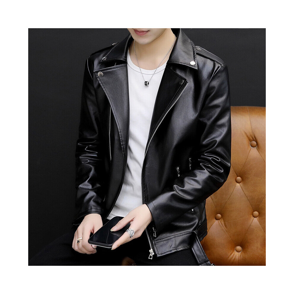 Men's Polo Collar Oblique Zipper Leather Clothing Teenagers More than Zipper Casual Slim PU Leather Clothing-image-OPC-PBR5Z6V-NEW