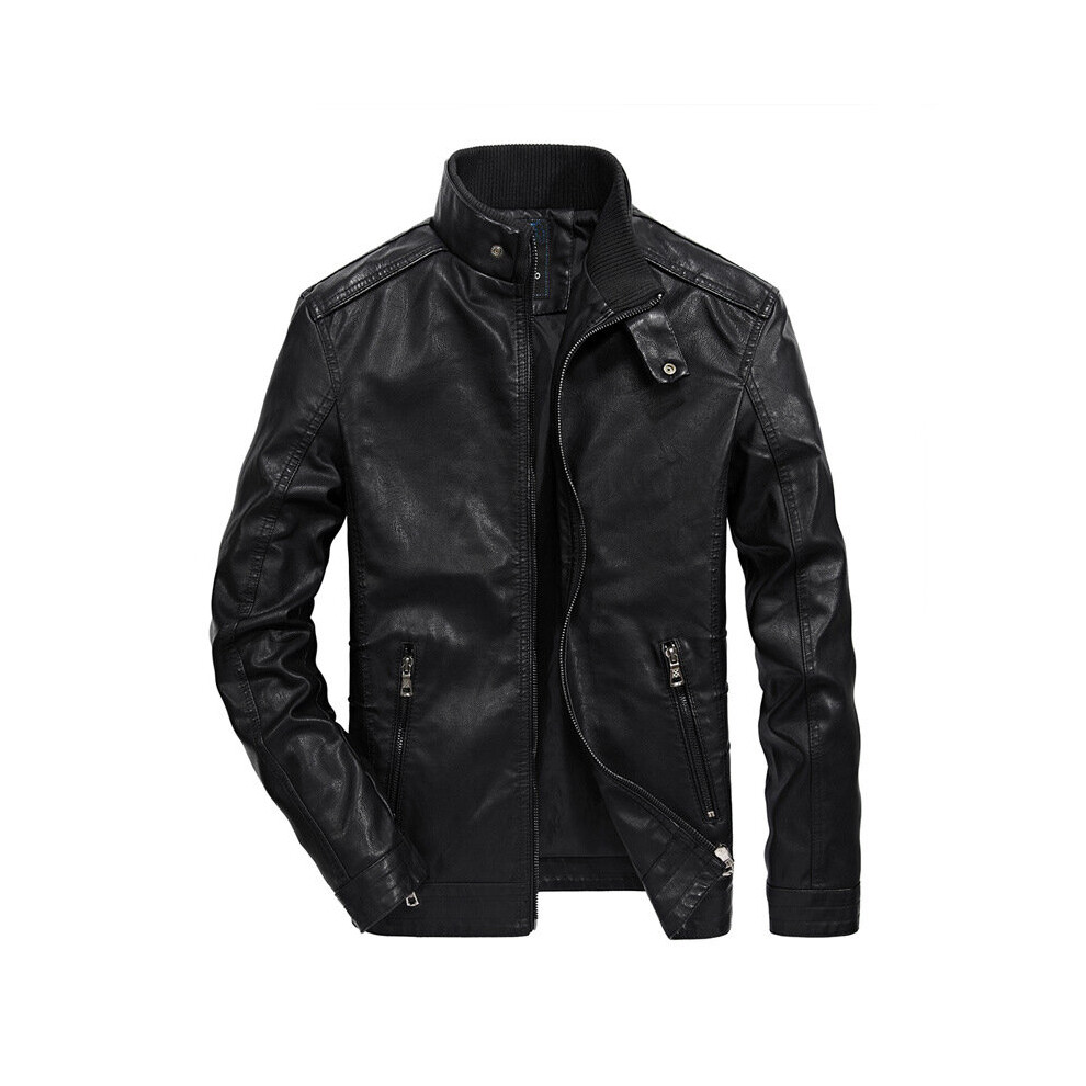 Men's Autumn PU Leather Coat Youth Short Stand Collar Biker's Leather Jacket-image-OPC-PBR5Z92-NEW