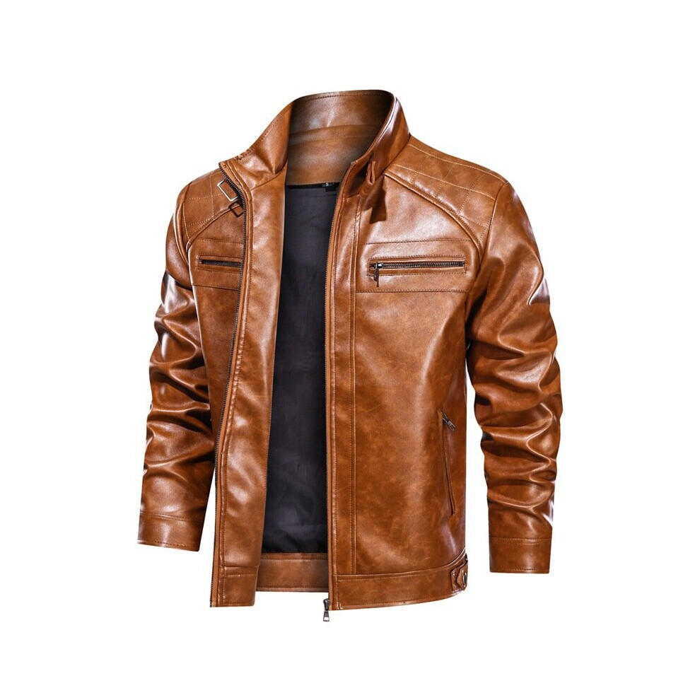 Men's Stand Collar Stitching Pu Leather Clothing Motorcycle Leather Jacket Multicoloured 885658550523