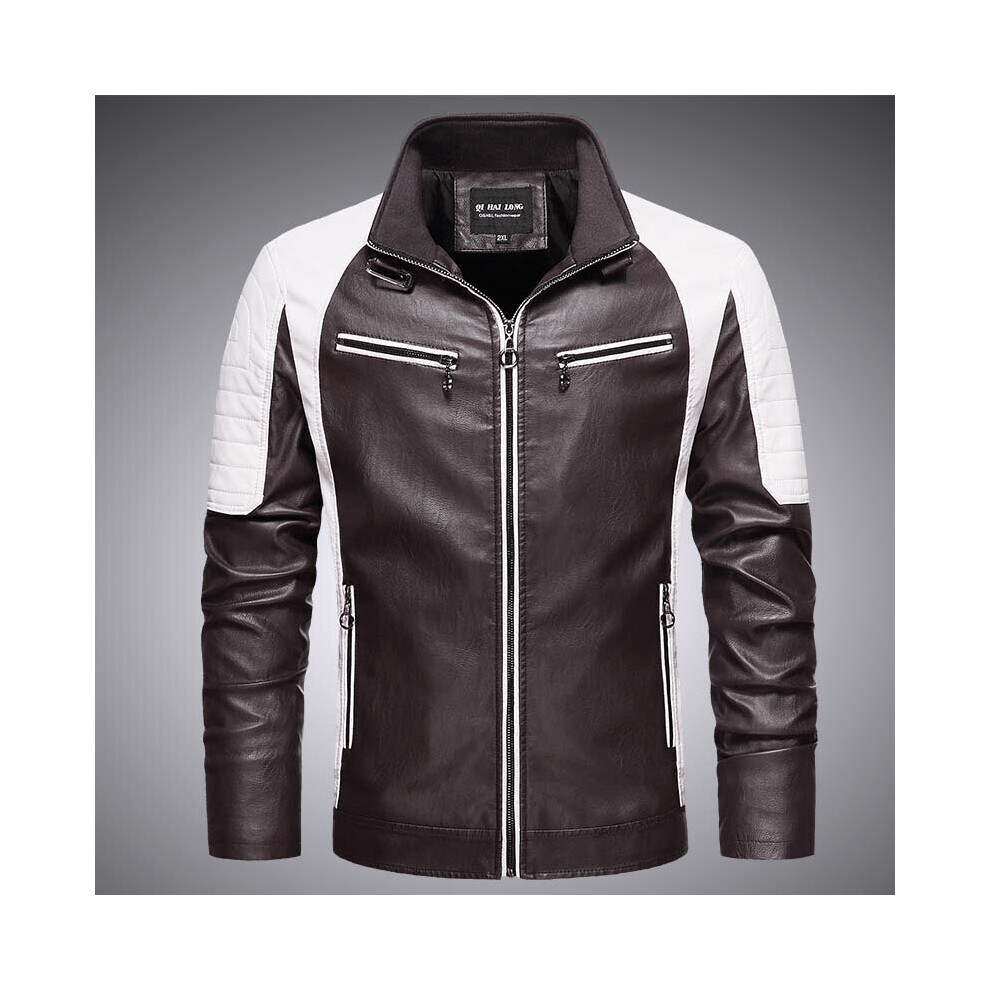 Men's Pu Leather Multicolor Leather Jacket Youth Stand Collar Handsome Business Motorcycle Leather Jacket Multicoloured 885658545567