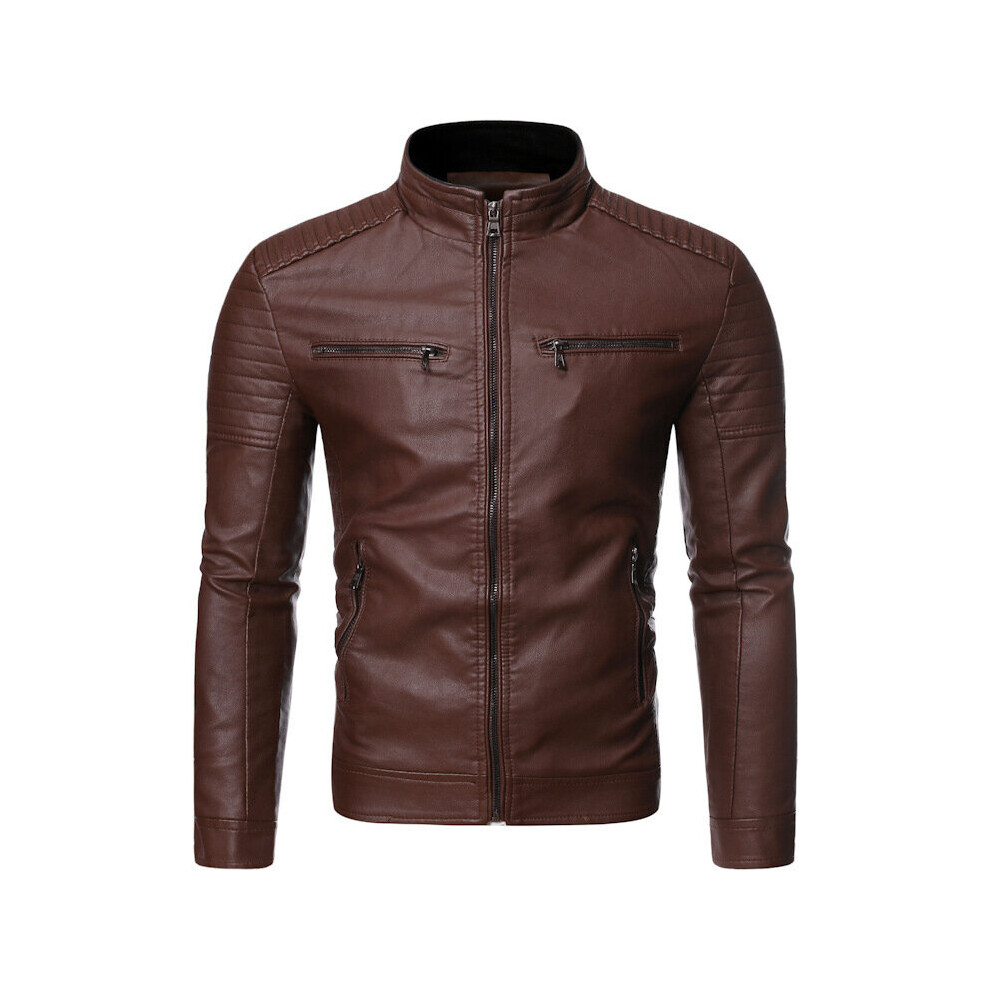 Men's Washed Pu Leather Jacket Youth Stand Collar Motorcycle Leather Jacket Multicoloured 885658549008